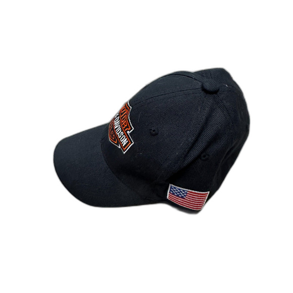 Harley Davidson Embroidered Baseball Cap, US Flag & H-D Motorcycle Logo, Black - Picture 3 of 5